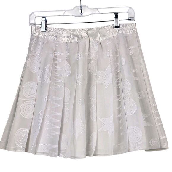 VINTAGE Tail Pleated Tennis Skirt Sz 12 White Raw Edge Appliques Pickleball Golf - Picture 3 of 13